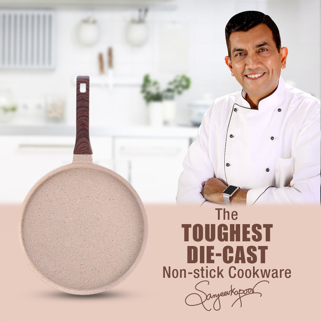 Wonderchef Duralife Die-Cast Flat Skillet Dosa Tawa, Crepe Pan (28 cm)