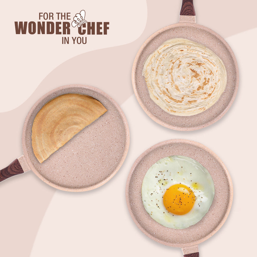 Wonderchef Duralife Die-Cast Flat Skillet Dosa Tawa, Crepe Pan (28 cm)