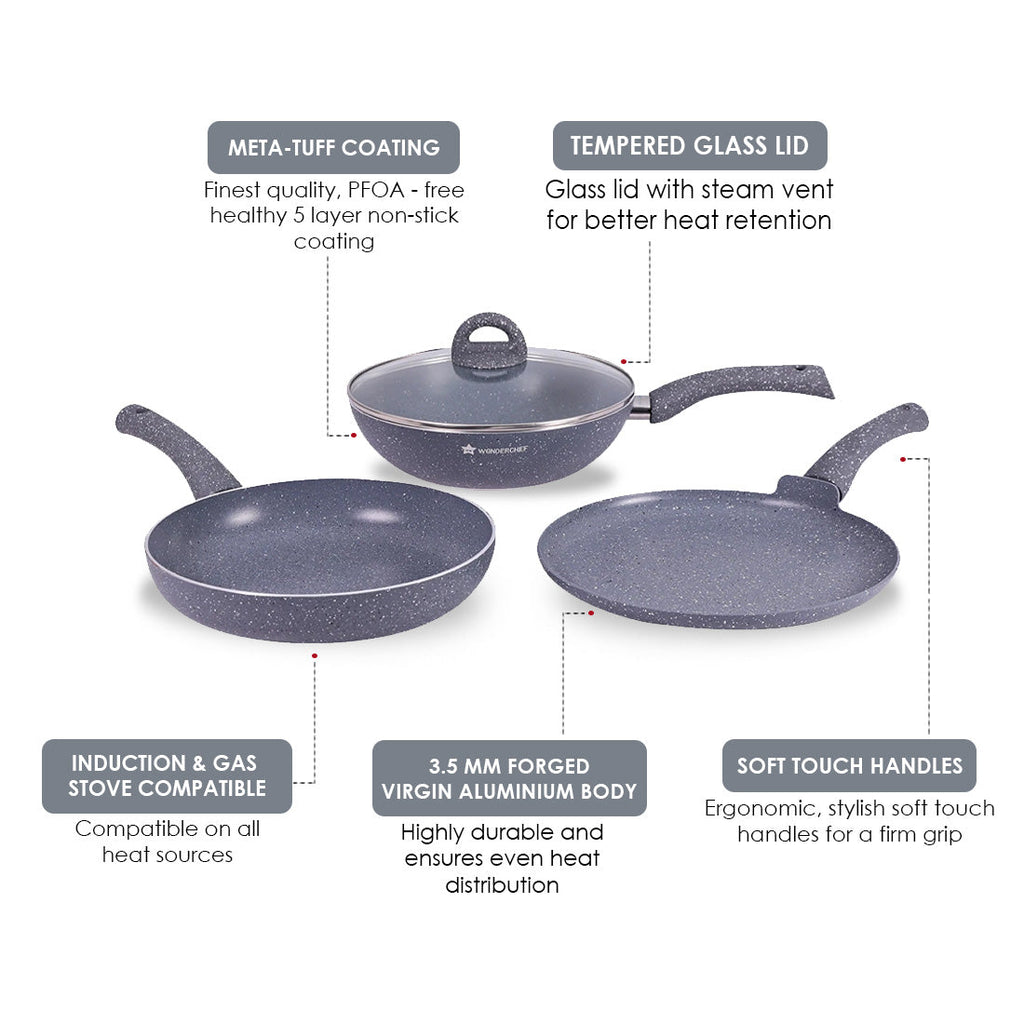 Wonderchef Granite Non-stick Cookware Set (4 Pc)