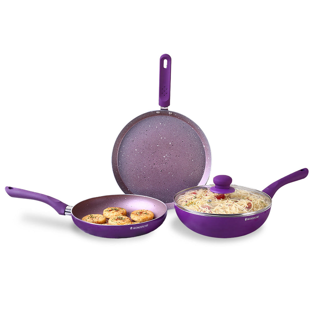 Wonderchef Royal Velvet Non-stick Cookware Set (4 Pc, Purple)