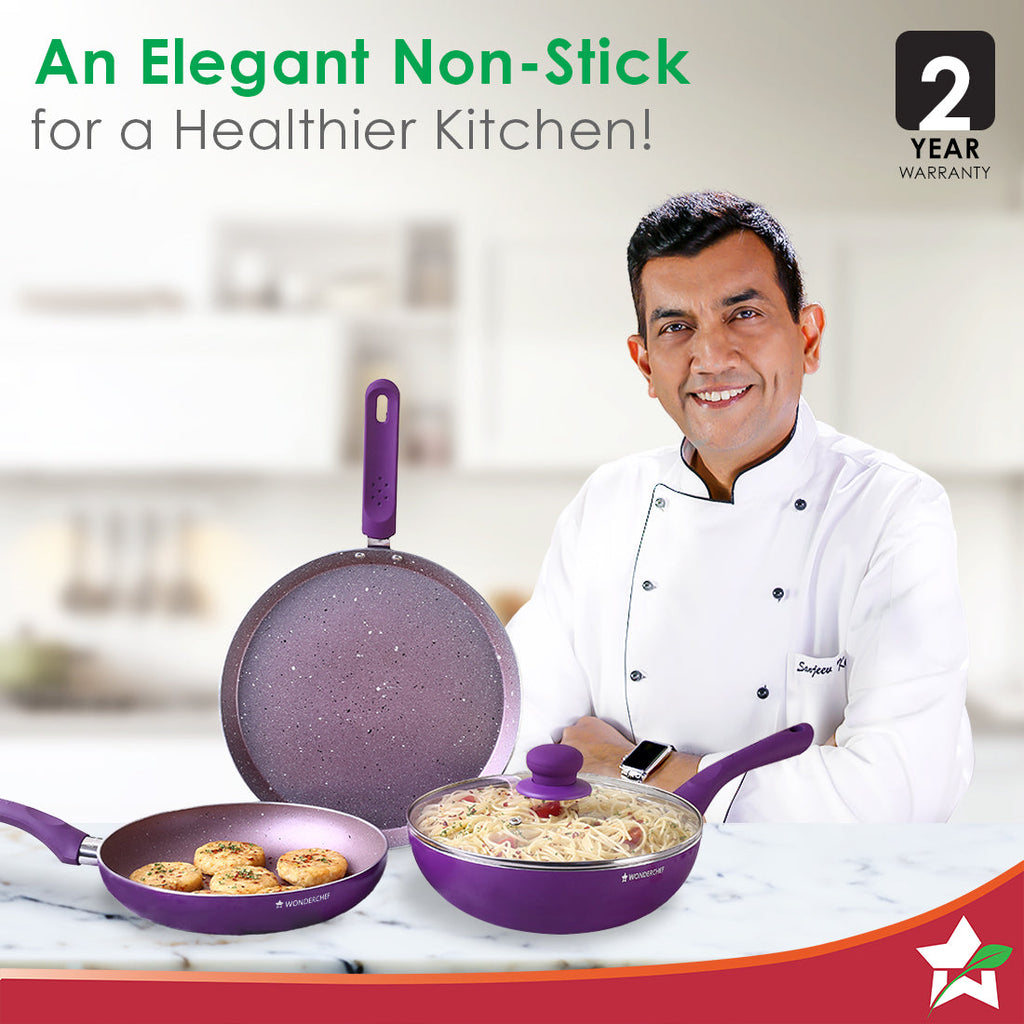 Wonderchef Royal Velvet Non-stick Cookware Set (4 Pc, Purple)