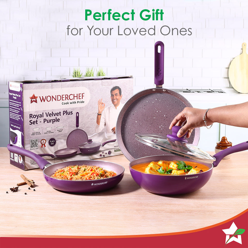 Wonderchef Royal Velvet Non-stick Cookware Set (4 Pc, Purple)