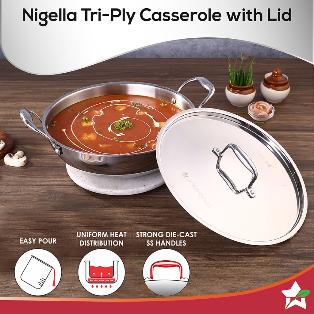 Wonderchef Nigella Tri-Ply Kadhai with Lid (24 cm, 2.2L)